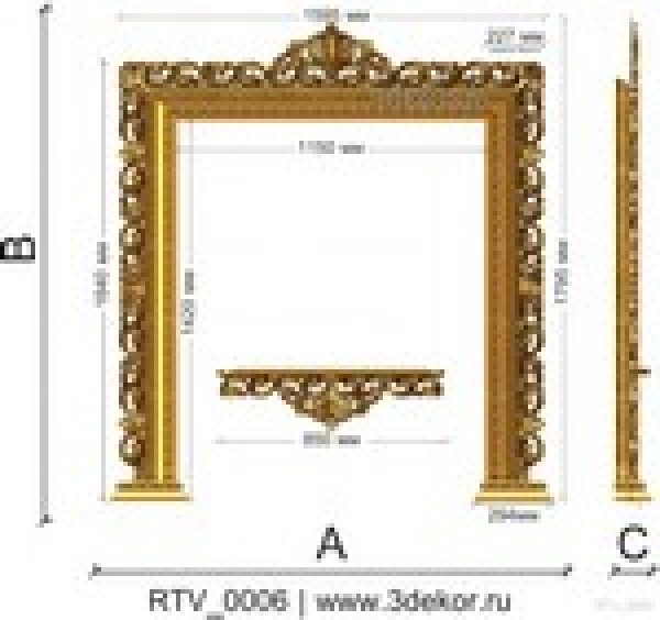 декоративный резной багет на стенус полкой для ТВ.
