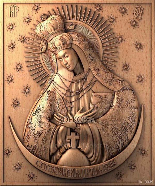 Икона резная, Богоматерь Остробрамская, материал: дерево