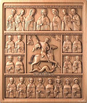Икона Святой Георгий Победоносец, резьба по дереву