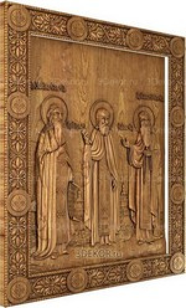 Икона резная Зосима, Герман и Савватий Соловецкие чудотворцы