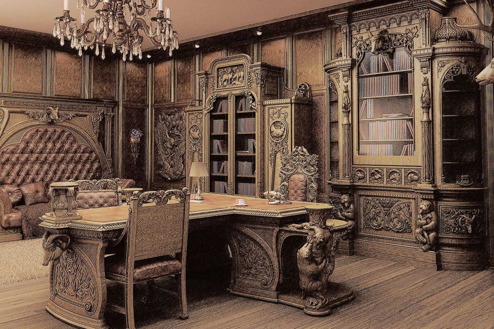 Резной кабинет. Антикварная мебель неоготика 19 век. Резная мебель. Красивая резная мебель. Старинная резная мебель.